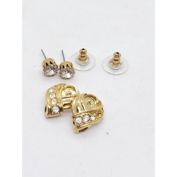 Vintage convertible Rhinestone Earring Jackets Crystal Stud gold toned - Picture 5 of 11